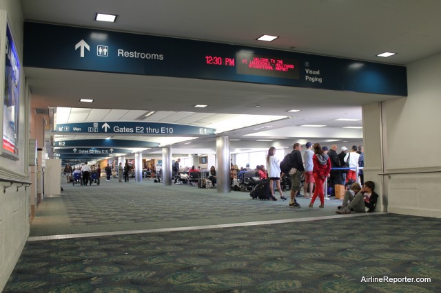 Trying to find an outlet and being able to hear announcements was not easy. I ended up sitting on the floor in a busy hallway, but whatever. 