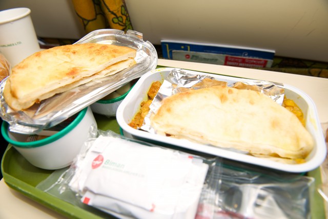 The chicken and daal curry that was the first meal aboard BG1015. Photo - Bernie Leighton | AirlineReporter.com