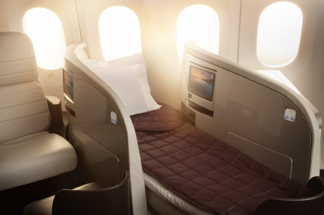 Business Premiere's fully flat bed seat for the 787-9. Photo by Air New Zealand. 