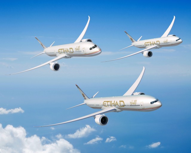 Middle East Carrier Etihad to be the launch customer of the 777X series with an order for 25 777X. Pictured with the 787-10 which they ordered a total of 30 aircraft. - Image: Boeing