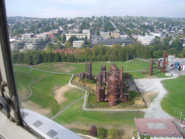 Flying over Gasworks park in Seattle. Image by Colin Cook. 
