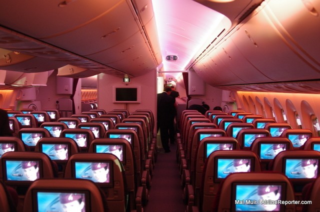 The economy class of Qatar's Boeing 787 Dreamliner. 