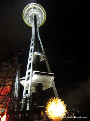 The delivery dinner was held at the Chihuly Garden and Glass in the shadow of the Space Needle. Photo by Mal Muir / AirlineReporter.com.