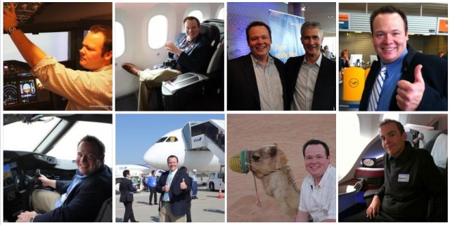 I have had tons of fun going around the world and telling you my stories. I will soon be having more help. Malcolm Muir is seen in the bottom right of these photos on Qatar Airway's 787 delivery flight. 