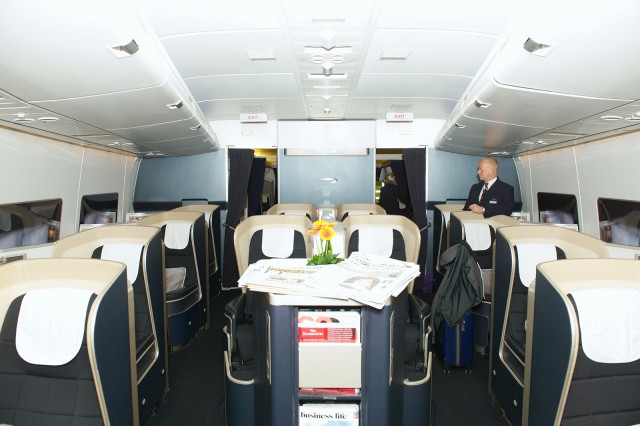 The First Class Cabin of a British Airways 747-436 (G-BNLK). Photo by Bernie Leighton | AirlineReporter.com