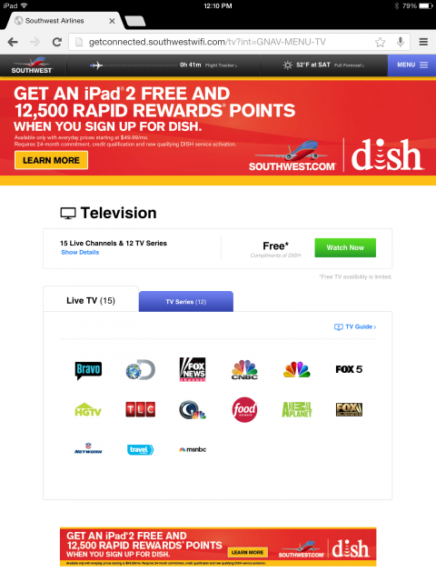 15 free live TV channels available to stream compliments of Dish Network. Photo: JL Johnson | Airlinereporter.com
