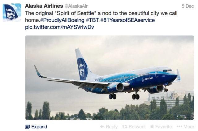 Alaska (@alaskaair) took to Twitter to respond to Delta's Spirit of Seattle announcement 