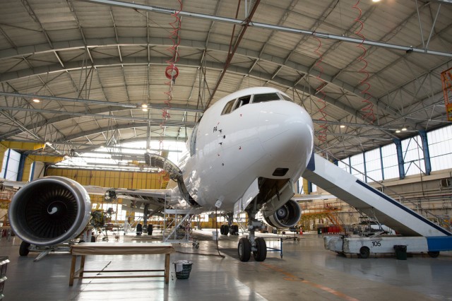 In another hangar nearby a former LOT Boeing 767-200 is going through a heavy D-check.