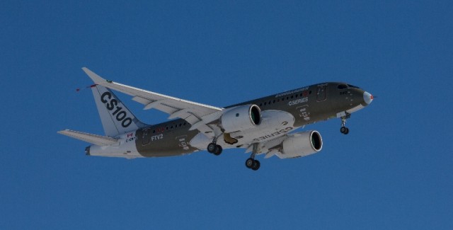 Bombardier CSeries Flight Test Vehicle 2's first flight on January 3, 2014 Photo: Bombardier Aero