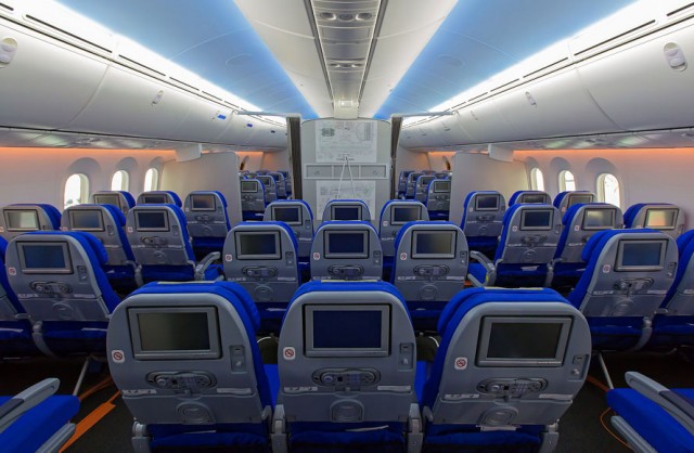 The passenger section of the Boeing 787-9 Dreamliner. Photo: Nick Young / AusBT