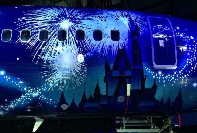 The fireworks come alive on the side of the 737. Photo: WestJet