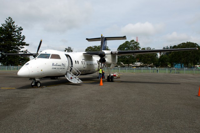 P2-MCK on the ground at Goroka in the New Guinea Highlands. Photo by Bernie Leighton | AirlineReporter.com