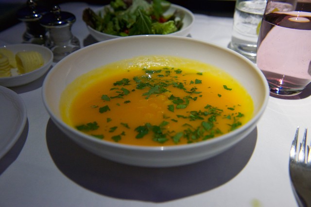 The Squash and pumpkin soup. Photo by Bernie Leighton | AIrlineReporter.com