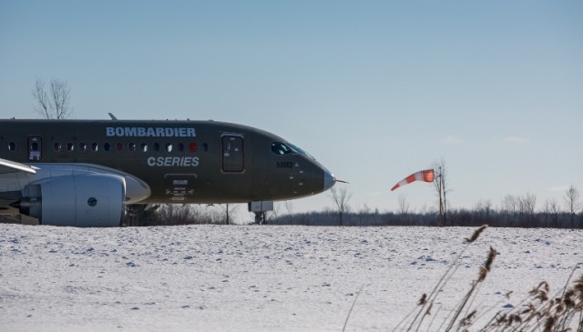 CS100 FTV2 on a cold, windy, winter day at Mirabel Airport (YMX) Photo: Bombardier Aero