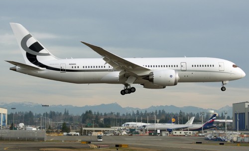 Image: Bernie Leighton. Press Release: Boeing SEATTLE, Feb. 5, 2014 /PRNewswire/ -- Boeing [NYSE: BA] Business Jets (BBJ) celebrated the first two BBJ 787-8 deliveries of 2014. The deliveries, made over the past week to separate undisclosed customers, mark the second and third BBJ 787 airplanes delivered to date. "It's terrific to see two BBJ 787s deliver within a week," said Capt. Steve Taylor, president, Boeing Business Jets. "The BBJ 787 joins the BBJ family, a full line of the most capable airplanes in the VIP market. The 787's combination of phenomenal range, high cruise speed, low cabin altitude, big windows and ultra-quiet cabin make the 787 ideal for BBJ customers." As awe-inspiring as its commercial counterpart, the BBJ 787 takes advantage of technological advances such as lightweight composite structures and a cabin environment designed for new heights in passenger comfort. It also features increased head room, cleaner air, enormous cargo space and breakthrough fuel efficiency. The BBJ 787-8 has a range of about 9,260 nautical miles (17,150 km). "2014 will be a very exciting year for BBJ with many major milestones to celebrate," Taylor said. "In addition to the deliveries of three more BBJ 787-8s, the first BBJ 747-8 we delivered last year will enter into service with its completed custom interior later in the year." The first BBJ 787-8 was delivered in December 2013. To date, customers have ordered 13 BBJ 787s, with deliveries occuring through 2018. Boeing Business Jets delivers the airplanes to customers unpainted and without an interior. A completion center of the customer's choosing installs the jet's VIP interior. Boeing Business Jets offers a wide variety of ultra-large-cabin, long-range airplanes perfectly suited for the private jet market. The product line includes the BBJ, BBJ 2 and BBJ 3 — high-performance derivatives of the commercially successful Next-Generation 737 airplane family and the new 737 MAX family — as well as Boeing twin-aisle airplanes including the 747-8, 767, 777 and 787. More than 400 Boeing airplanes are in service in the VIP market.