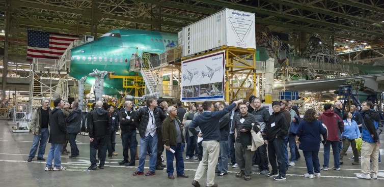 A group of AvGeeks in front of a Boeing 747-8I - Photo: The Boeing Company