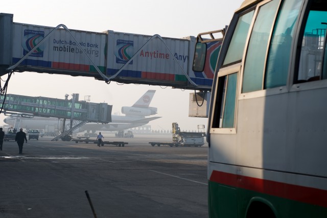 The Biman bus with S2-ACR in the distance. Photo - Bernie Leighton | AirlineReporter.com