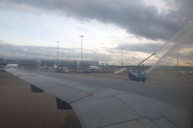 A water cannon salute. Leaving the windows the cleanest they'd been the whole time I had spent with ACR. Photo - AirlineReporter.com