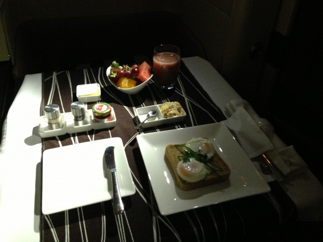 Etihad's First Class pre-landing breakfast. Photo - Jacob Pfleger