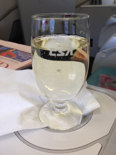 The CSA branded glass containing a pre-departure drink. Photo - Jacob Pfleger.