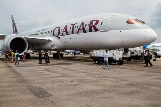 The Qatar Airways 787 was another highlight at the show and allowed for a close comparison of it and the A350 - Photo: Jacob Pfleger