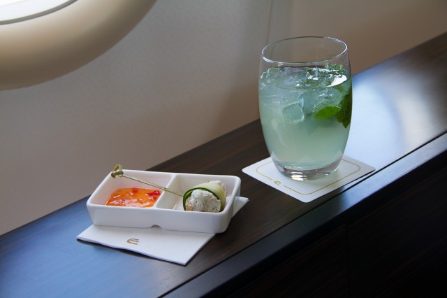 The amuse bouche of an Etihad First Class lunch. Photo - Jacob Pfleger
