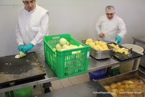 Most veggies are chopped by hand.