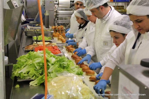 An assembly line of sandwich making