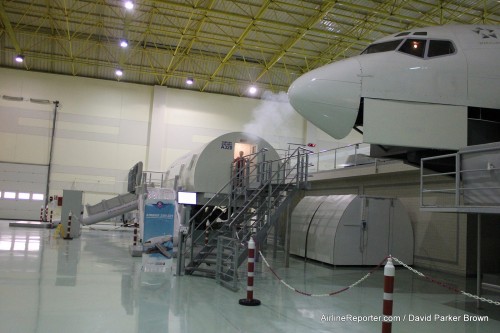 Notice the smoke coming out of the back of the Airbus A320 trainer.