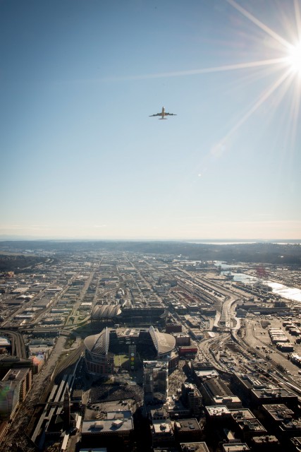 The Spirit of 12s flies over CenturyLink Field - Photo: Boeing