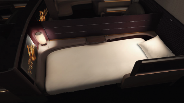 The 90" bed features prominently in Qatar Airways' new first. Photo- Qatar Airways