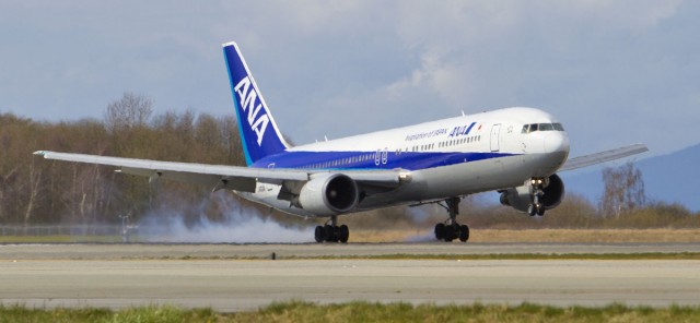 All Nippon Airways 767-300ER lands at YVR on Sunday afternoon. Photo: Leighton Matthews, Pacific Air Photo