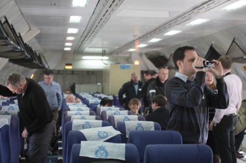 A shot of the cabin, with everyone free to wander around as they wish including to the cockpit. Waiting for our first fighter to take on fuel.