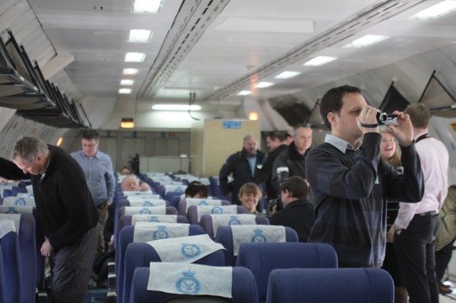 A shot of the cabin, with everyone free to wander around as they wish including to the cockpit. Waiting for our first fighter to take on fuel.