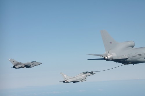 ”Chaos" is joined by ”LOS 82" — a Tornado GR4 belonging to No XV Squadron (15 Squadron), based at RAF Lossiemouth in Scotland