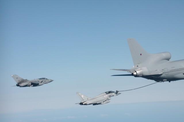 ’œChaos’ is joined by ’œLOS 82’ ’“ a Tornado GR4 belonging to No XV Squadron (15 Squadron), based at RAF Lossiemouth in Scotland