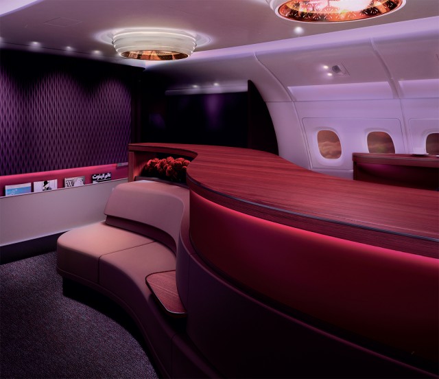 The First & Business Class Bar/Lounge Area onboard the Qatar Airways A380 - Photo: Qatar Airways