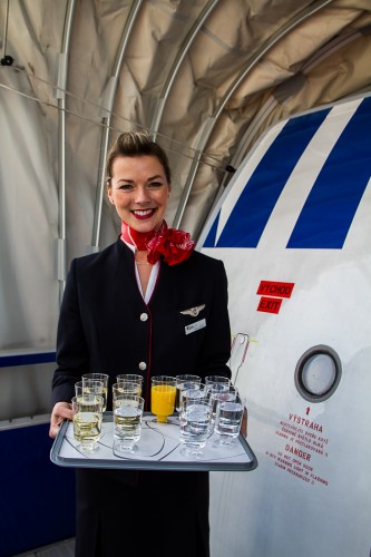 Welcome drink offered during boarding for the media event at Ostrava Photo: Jacob Pfleger | AirlineReporter