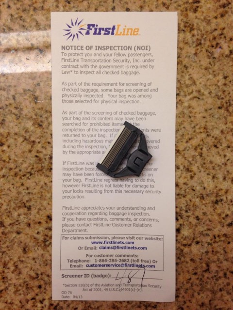 My razor head sans the handle along with a notice of inspection. 