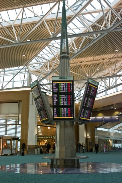 Portland Airport's South Lobby and the Unique "Rocket" Flight Information Displays - Photo: Port of Portland