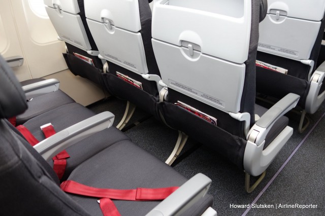 Low-profile seats on an Air Canada rouge A319.