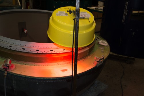 A composite patch drying under a heat lamp - Photo: Jason Rabinowitz