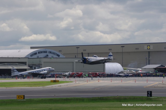 Flying Heritage Collections P-47 Thunderbolt "Tallahassee Lassie" doing a very low pass at Paine Field Aviation Day