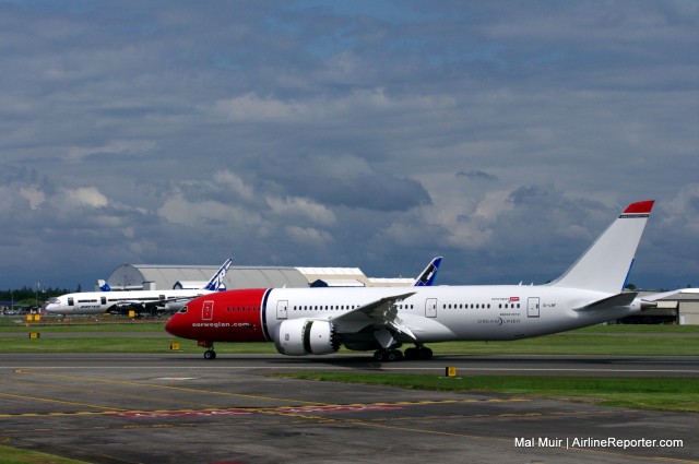 One Lone Test flight by Boeing Today and EI-LNF, destined for Norwegian Air International, returns to Paine Field