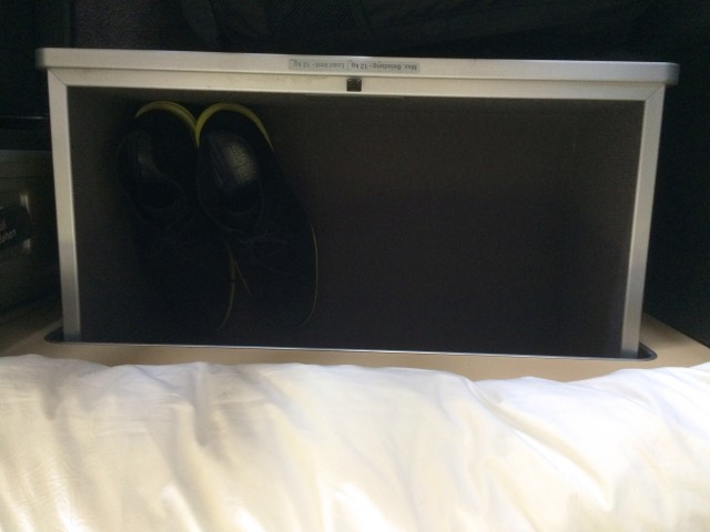 Lufthansa is very creative and efficient with First Class storage. Here you can see a draw for shoes. Photo - Bernie Leighton|AirlineReporter.com