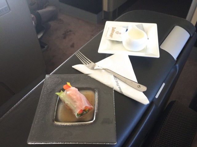A smoked salmon canap with some tea paraphernalia in the background. Photo- Bernie Leighton | AirlineReporter.com 