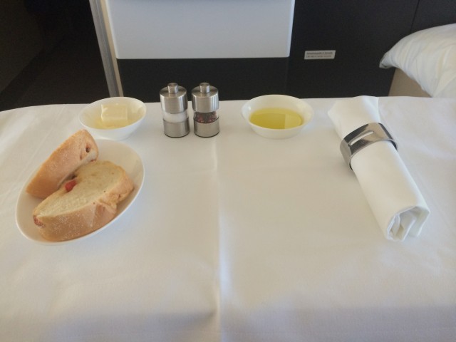 The beginning of a First Class Lunch. Photo- Bernie Leighton |AirlineReporter.com