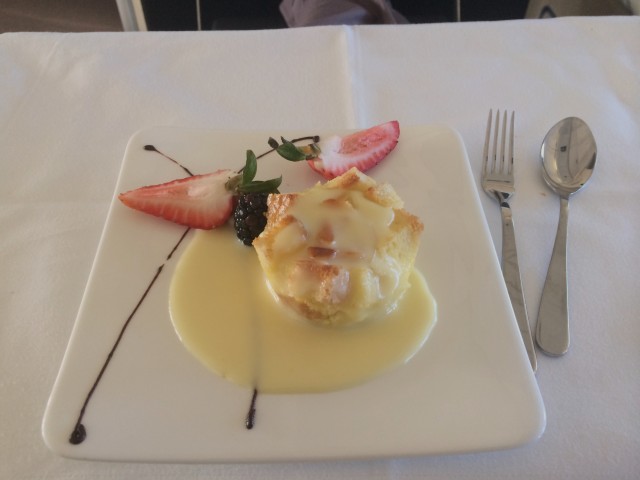 White Chocolate Bread Pudding at 34,000 feet. Photo - Bernie Leighton | AirlineReporter.com