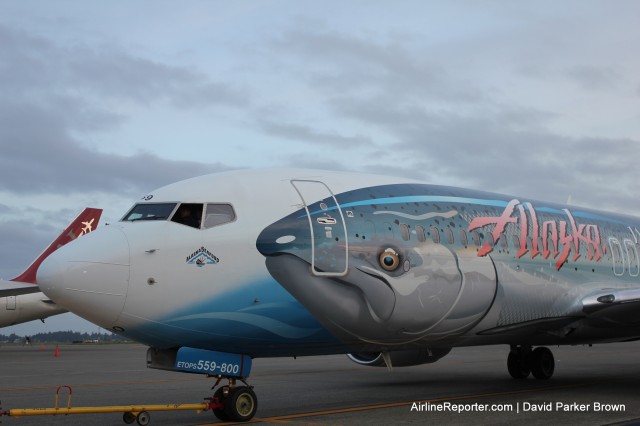 Alaska Airlines brought over the Salmon-30-Salmon, although the salmon flew on a 737-400 Combi