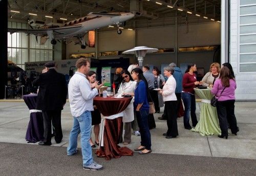 Just hanging out under a Beechcraft Starship having wine - Photo: Future of Flight